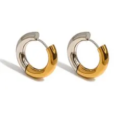 ゴールドシルバーフープピアス サージカルステンレス ☆人気☆ 金アレ