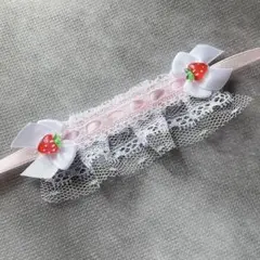 256 ぬいぐるみ用 ヘッドドレス 10cmぬい ピンク いちご リボン