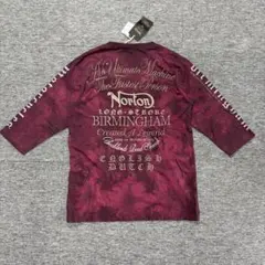 Norton ノートン ムラ染め 七分袖Tシャツ XL ボルドー ロンT 刺繍のサムネイル