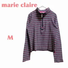マリクレール【M】ハーフジップ♡ボーダー 長袖トップス 白黒ピンクのサムネイル
