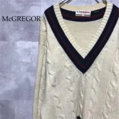 McGREGOR ベージュホワイト ケーブル Ｖネック ニット