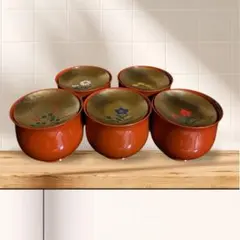 山中漆器 金箔五草花　小吸物椀揃 5客セット