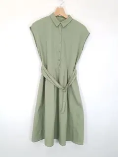 シンプリシテェ ベルト付き シャツワンピース フレンチスリーブ カーキ F