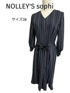 【NOLLEY'S sophi】Vネックストライプワンピース38ネイビーオフィスのサムネイル