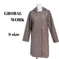 【GLOBAL WORK】ストレッチ2WAYチェックコート Sサイズ ベージュ