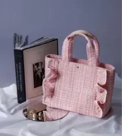 JILL by JILLSTUART ツイードフリルトート小 ピンクツイード