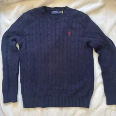 【美品】ポロ ラルフローレン ケーブルニット コットン100% ネイビー S