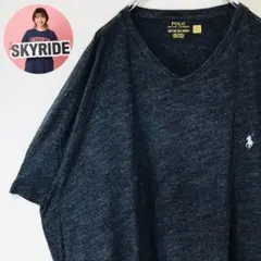 ラルフローレン Tシャツ 美品 ポニー刺繍 ワンポイント Vネック 2XL 黒