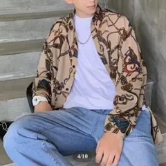 レトロ柄プリントシャツ　XL