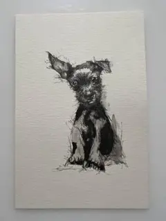 子犬 水彩画 原画 額縁付き