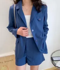 新品【ネイビーL × セットアップ】ABITOKYO ジャケット ショートパンツ