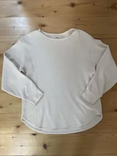 ユニクロ ワッフルクルーネックT オフホワイト 長袖 カットソー ワッフル生地