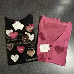 mezzo piano jrラメ入りカーディガンとデザイン長袖カットソーセット