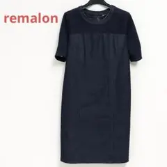 美品 remalon レマロン ロングワンピース デニム風 半袖 L ネイビー