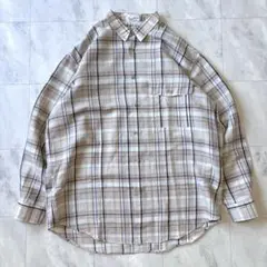 【美品】パパス コットンリネン 長袖チェックシャツ ゆったり 二重ポケット