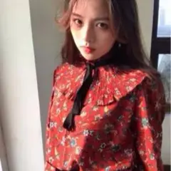 花柄 フリル ブラウス フラワー レディース 赤▲