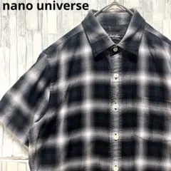 ナノユニバース 半袖 オンブレチェックシャツ サイズS ブラック シャドー