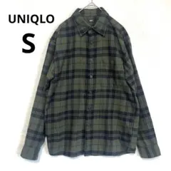 美品 UNIQLO メンズ S グリーン カーキ フランネルシャツ ネルシャツ