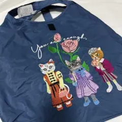 週末限定価格！お買い得！！大人気　猫刺繍エコバッグ ネイビー
