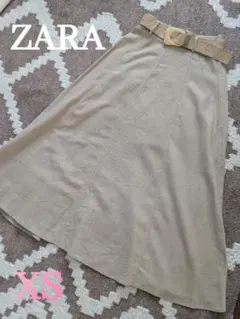 ZARA ザラ 麻混 ベルト付き ロング スカート ベージュ　リネン