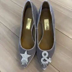 グレー ベルベット ハイヒール 星とアンカー装飾