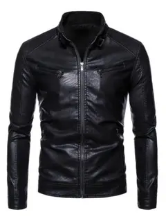 メンズ用新品フェイクレザーPU合皮シングルライダースジャケット