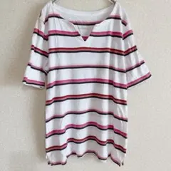 オススメ⭐️ ストライプ Tシャツ 半袖 トップス ボーダー レディース Vネックのサムネイル