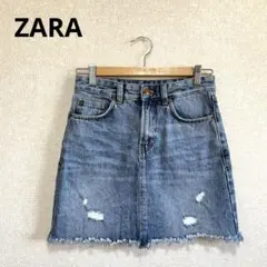 ZARA ザラ デニムスカート ダメージ加工 カットオフ ブルー XS
