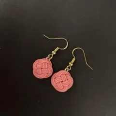 水引ピアス お花 菜の花結び ピンク コーラルピンク ハンドメイドアクセサリー