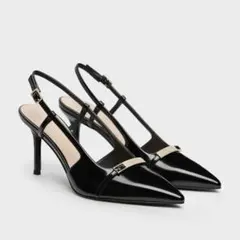 【CHARLES&KEITH】メタリックバーポインテッドスリングバックシューズ