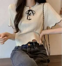 SHEIN コントラストカラーフィッティング半袖ニットトップ【売り切り価格！】