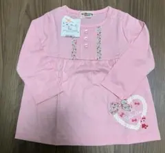 ホットビスケッツ　長袖Tシャツ　花柄フリルデザイ　ミキハウス ピンク 80