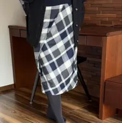 トゥモローランド TOMORROWLAND ウールスカート チェック柄 Sブルー