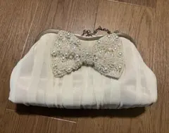 アイボリー パールリボン パーティーバッグ