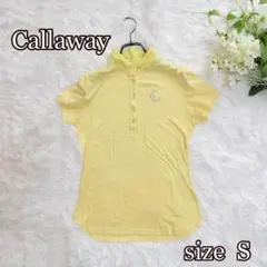 美品Callaway ゴルフウェア （S）襟かぎ編み×ビジュー付ポロシャツ 黄色