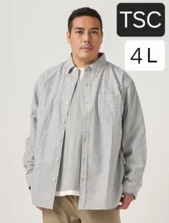≪SALE≫【TSC】ストライプオックスボタンダウンシャツ グレー 4L