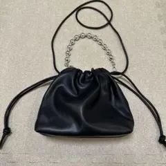 黒 合成皮革 ドローストリングバッグ　LOWRYS FARM