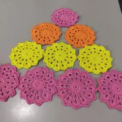 カラフルなかぎ針編みコースター10枚セット