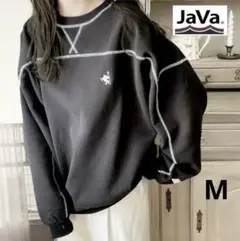 Java 裏起毛配色ステッチロゴ オーバーサイズ スウェット　グレーM