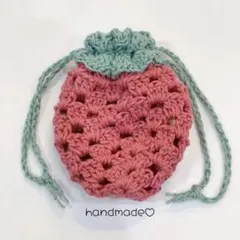 巾着　ポーチ　グラニースクエア　いちご　かぎ編み　編み物　ハンドメイド