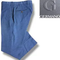 J6357 美品 ジェルマーノ シアサッカー ワンプリーツパンツ ネイビー 46