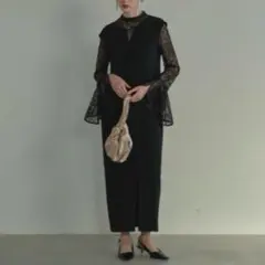 ANDRESD bell sleeve slit dress（S,ブラウン） - メルカリ