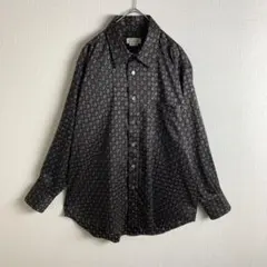 シャツ　ペイズリー柄　総柄　パターン柄　ダークカラー　光沢感　柄シャツ　古着