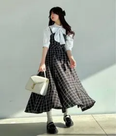 【TITTY&CO. 】フレアミディジャンスカ ブラックチェック