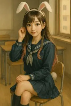 ウサギの耳の少女 イラスト AIイラスト バニーガール　制服