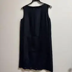 美品 アナイ キーネック ノースリーブワンピース ウエストギャザー 黒