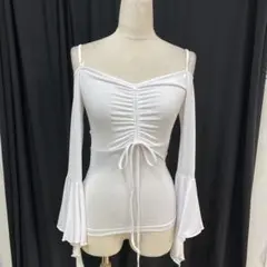 Y5742★S 白 背中クロス トップス 社交ダンス