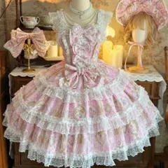 【韓嬢】ゴスロリ・ロリータドレス　お嬢様　甘ロリ　ロリィタドレス　JSK ピンク