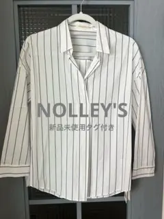 【新品】NOLLEY'Sホワイトストライプ ボタンダウンシャツ 長袖ビジネスにも