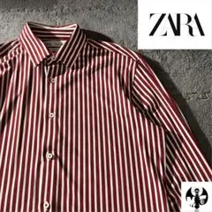 ✔︎ZARA スリムフィット 赤白ストライプ 長袖シャツ　着心地抜群